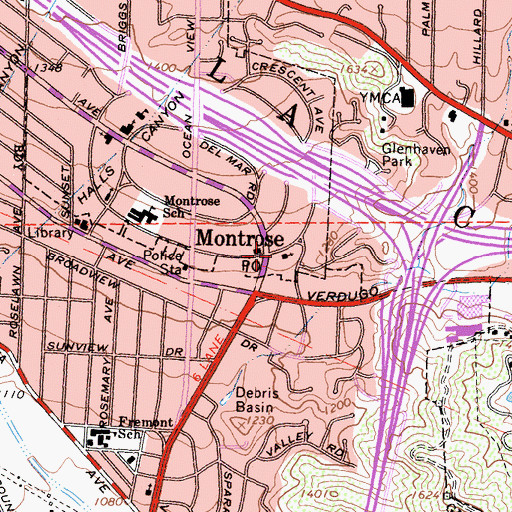 Topographic Map of Montrose, CA