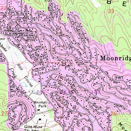 Topographic Map of Moonridge, CA