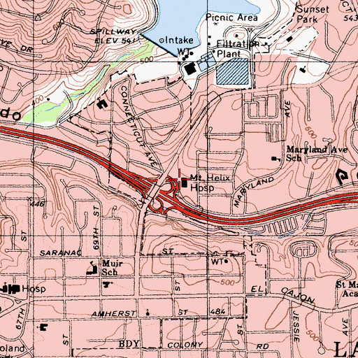 Topographic Map of Mount Helix Hospital, CA