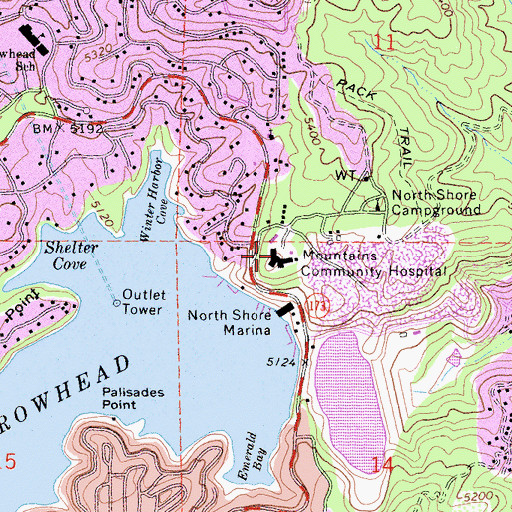 Topographic Map of Mountains Community Hospital, CA