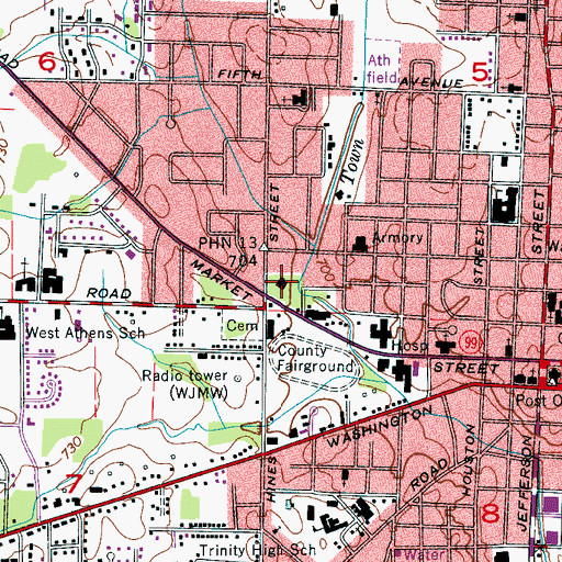 Topographic Map of Athens Post Office, AL