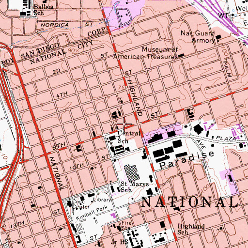 Topographic Map of National City, CA