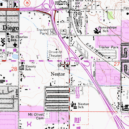 Topographic Map of Nestor, CA