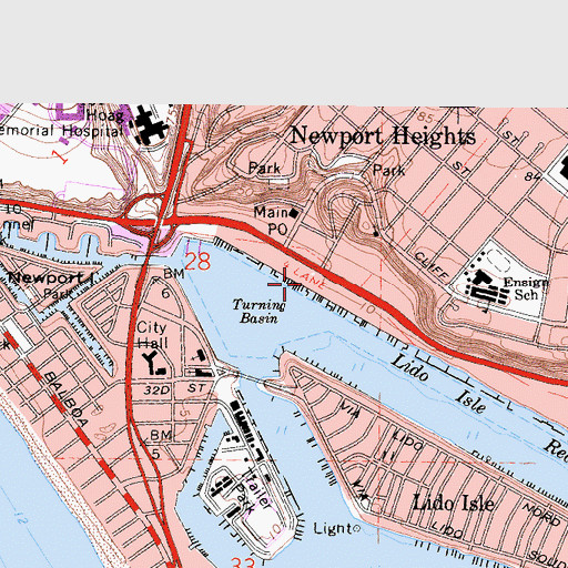 Topographic Map of Newport Heights, CA