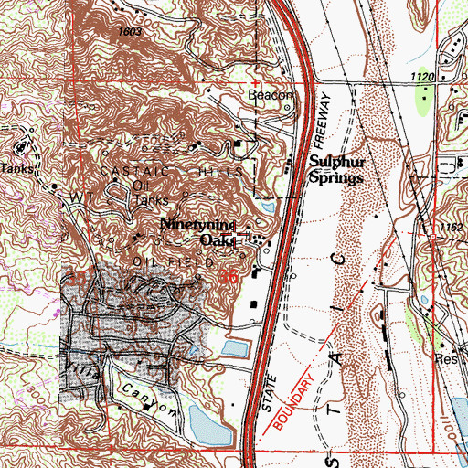 Topographic Map of Ninetynine Oaks, CA