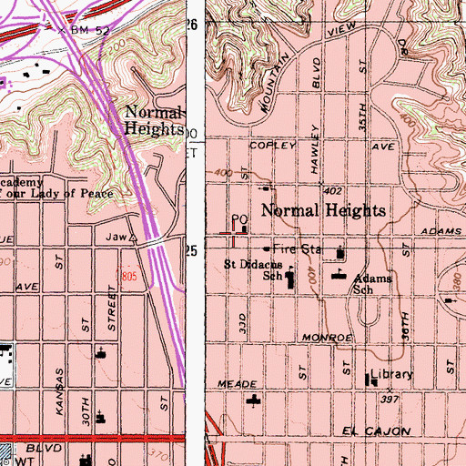 Topographic Map of Normal Heights, CA