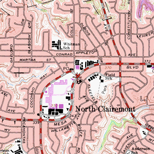 Topographic Map of North Clairemont, CA