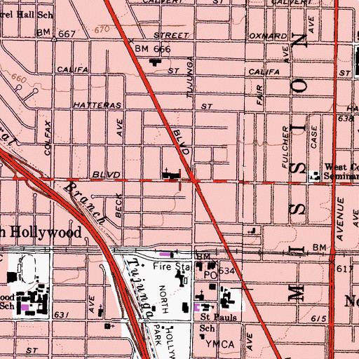 Topographic Map of North Hollywood, CA