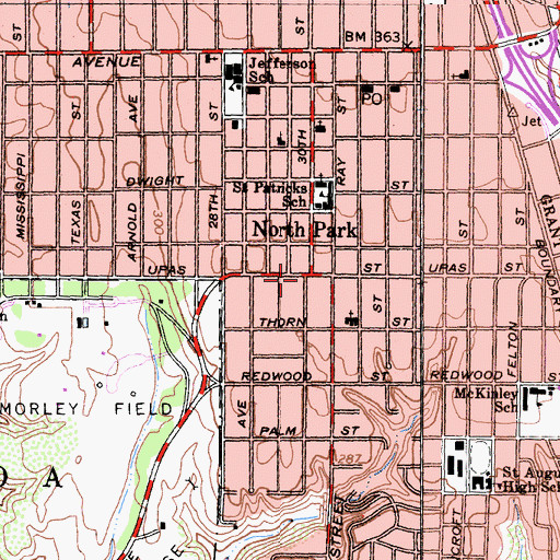 Topographic Map of North Park, CA