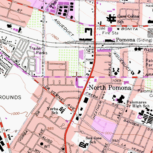 Topographic Map of North Pomona, CA