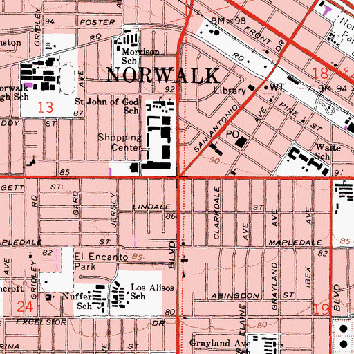 Topographic Map of Norwalk, CA