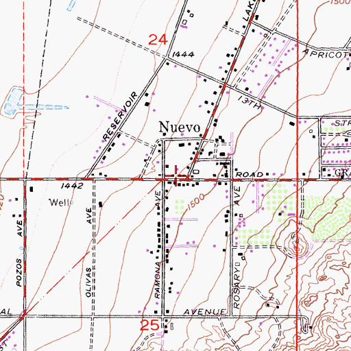 Topographic Map of Nuevo, CA
