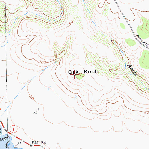 Topographic Map of Oak Knoll, CA