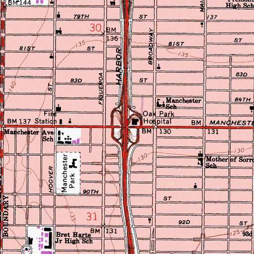 Topographic Map of Oak Park Hospital, CA