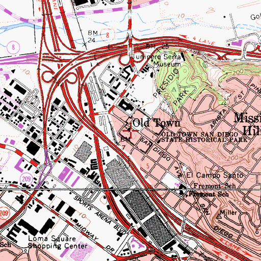 Topographic Map of Old Town San Diego, CA