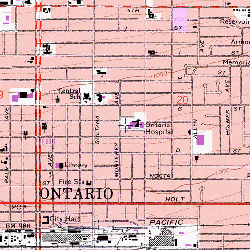 Topographic Map of Kindred Hospital, CA