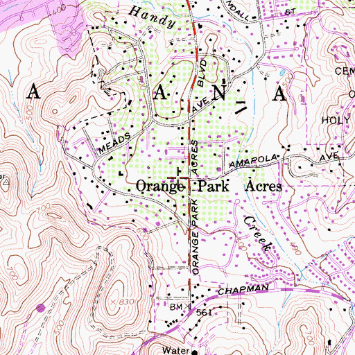 Topographic Map of Orange Park Acres, CA