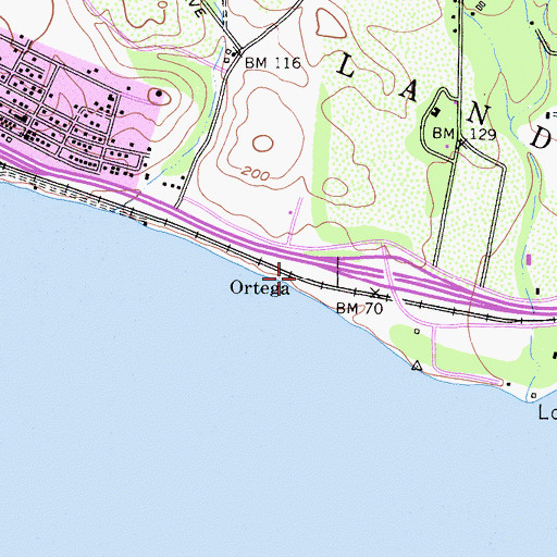 Topographic Map of Ortega, CA