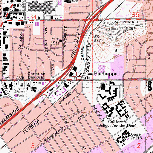 Topographic Map of Pachappa, CA