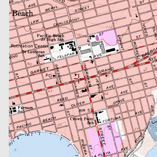 Topographic Map of Pacific Beach, CA