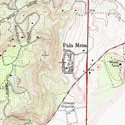 Topographic Map of Pala Mesa, CA