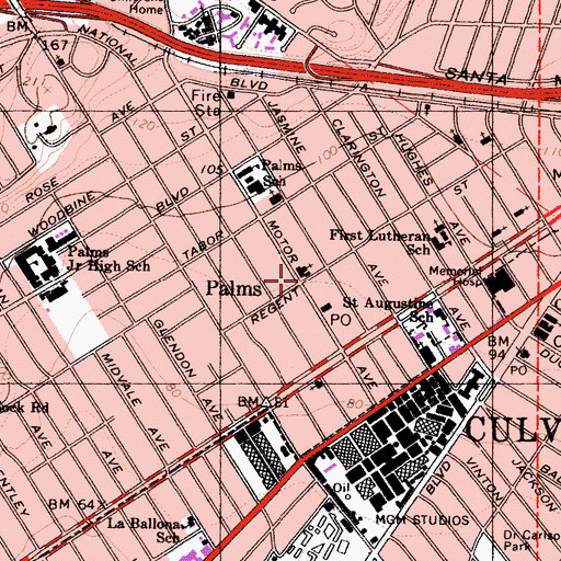 Topographic Map of Palms, CA