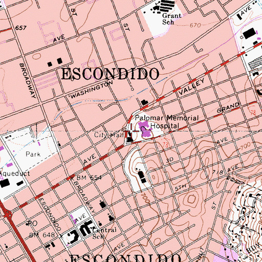 Topographic Map of Palomar Health Downtown Campus, CA