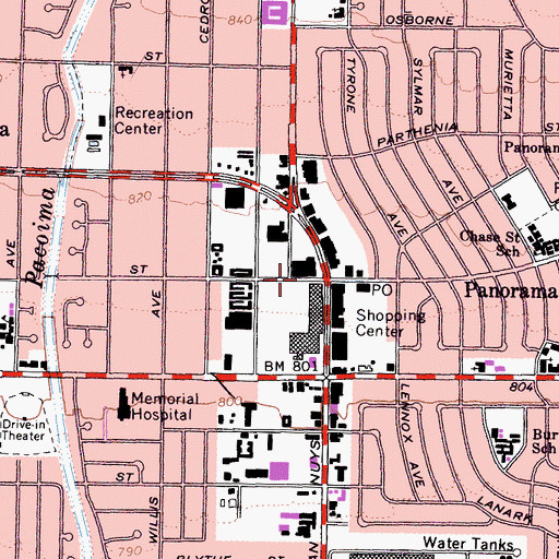 Topographic Map of Panorama City, CA