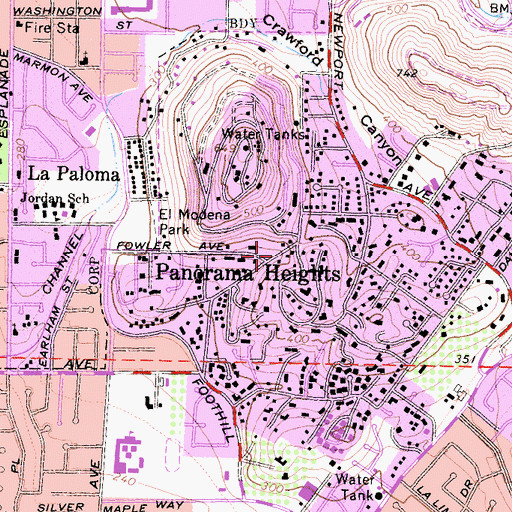 Topographic Map of Panorama Heights, CA