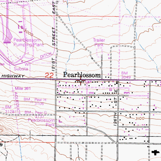 Topographic Map of Pearblossom, CA