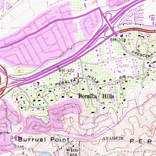 Topographic Map of Peralta Hills, CA