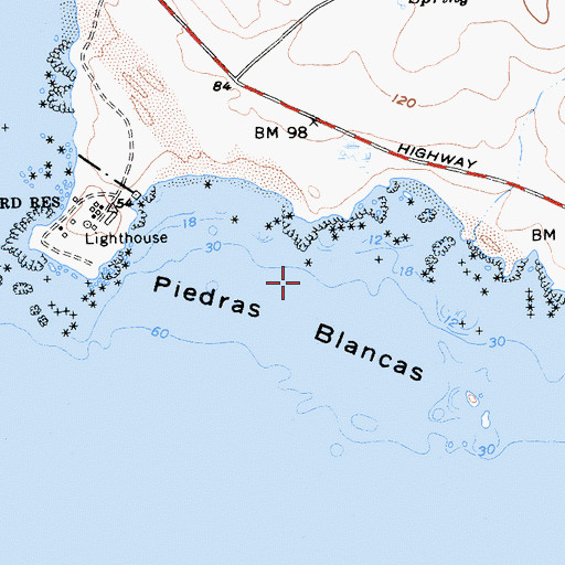Topographic Map of Piedras Blancas, CA