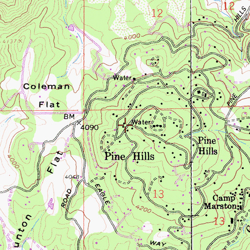 Topographic Map of Pine Hills, CA