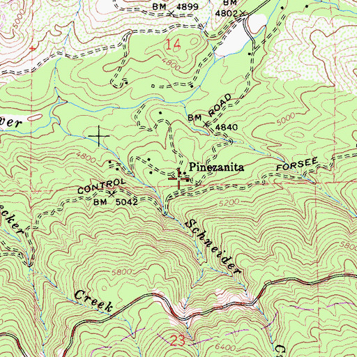 Topographic Map of Pinezanita, CA