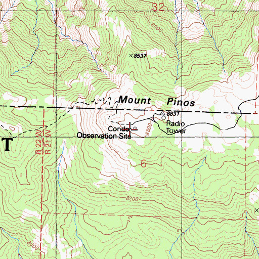 Topographic Map of Mount Pinos, CA
