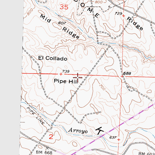 Topographic Map of Pipe Hill, CA