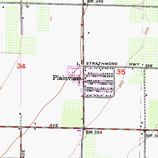 Topographic Map of Plainview, CA