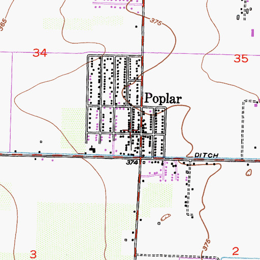 Topographic Map of Poplar, CA