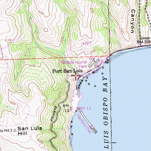 Topographic Map of Port San Luis, CA