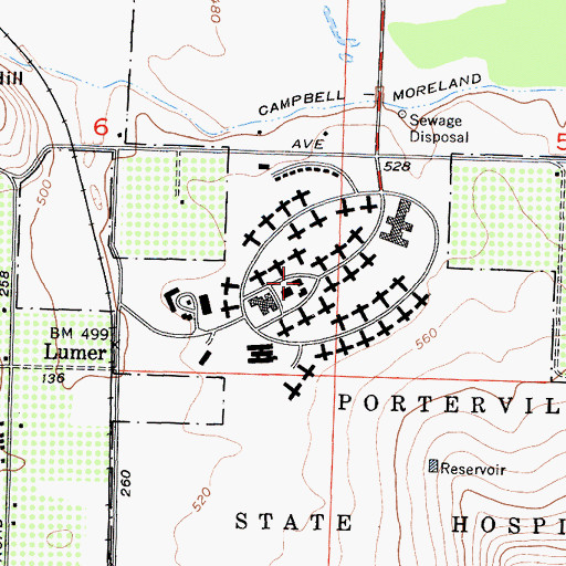 Topographic Map of Porterville Developmental Center, CA