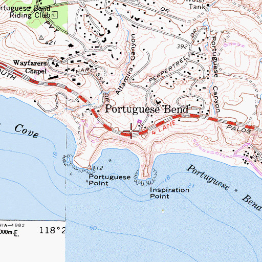 Topographic Map of Portuguese Bend, CA