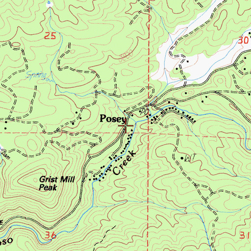 Topographic Map of Posey, CA