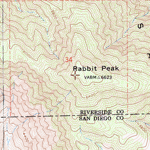 Topographic Map of Rabbit Peak, CA