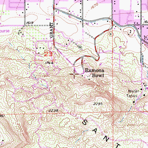 Topographic Map of Ramona Bowl, CA