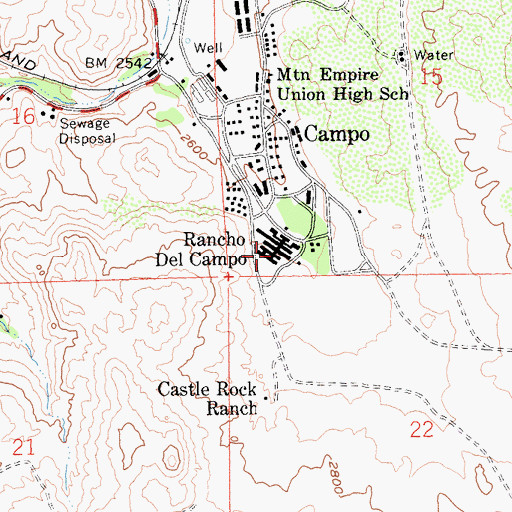 Topographic Map of Rancho Del Campo, CA