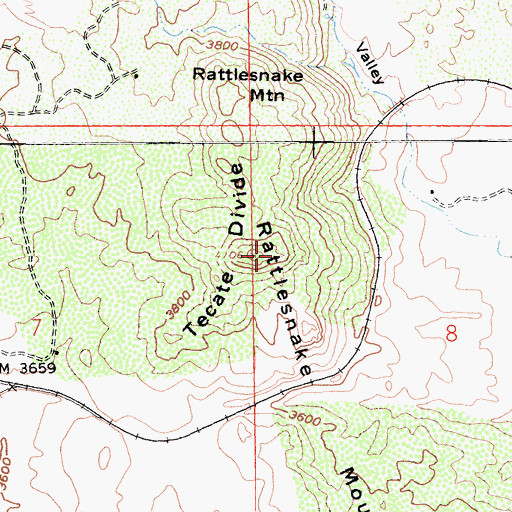 Topographic Map of Rattlesnake Mountain, CA