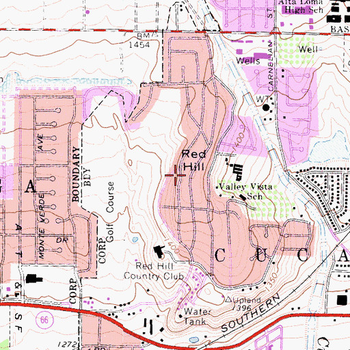 Topographic Map of Red Hill, CA