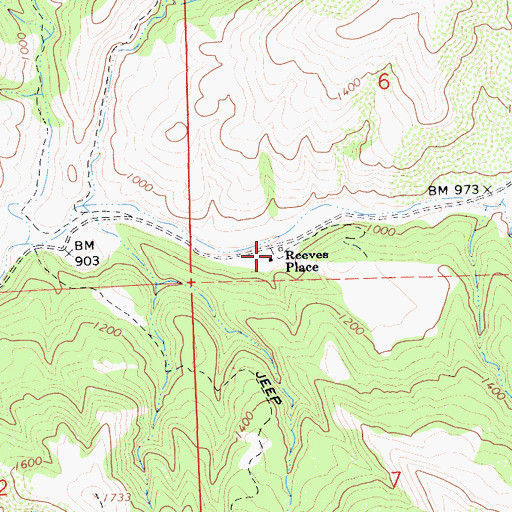 Topographic Map of Reeves Place, CA