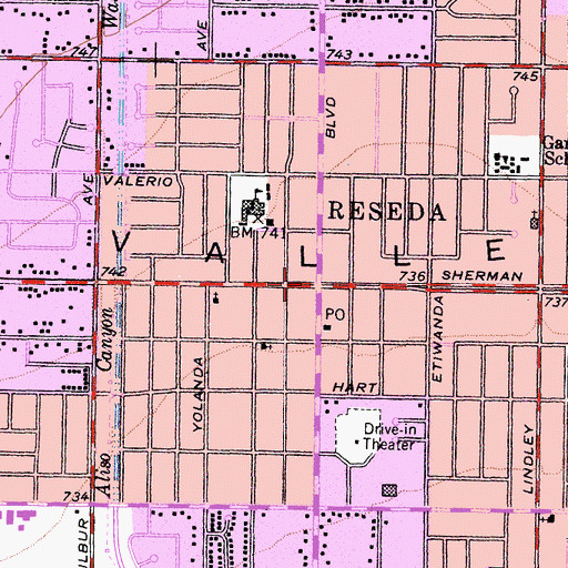 Topographic Map of Reseda, CA