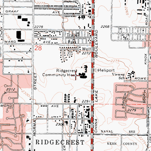 Topographic Map of Ridgecrest Regional Hospital, CA
